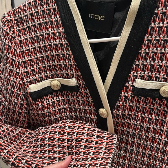 Maje Red and Black Tweed Jacket - Picture 4 of 5